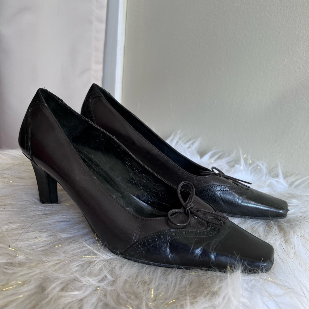 Etienne Aigner black brown colorblock leather shoes heels size - Picture 8 of 8